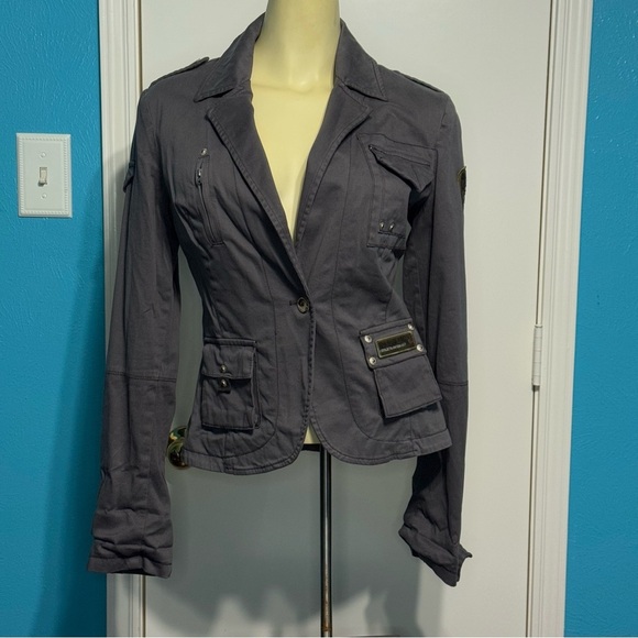 Home Store Mandarin & Mint Women's Gray utility military influence Jacket Medium - Picture 1 of 16
